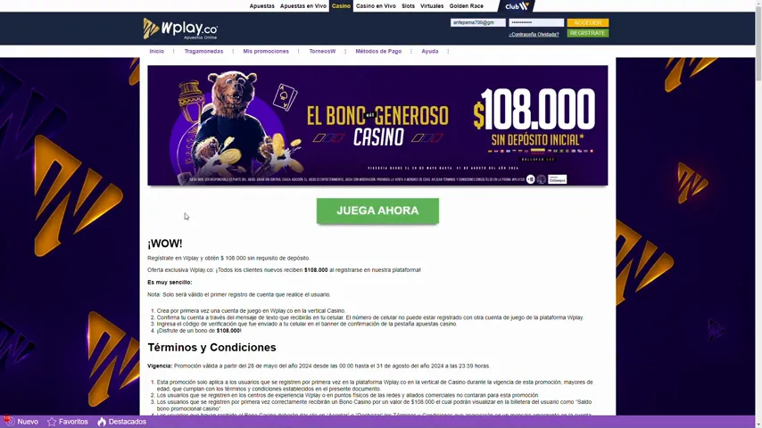bono sin deposito — captura